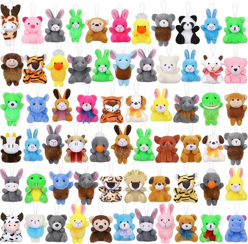 Fovths 64 Pieces Mini Plush Animals Toys Set Cute Small Stuffed Animal Keychain Jungle Animal Decor Goodie Bag Basket Fillers for Birthday Christmas Party in Saudi Arabia