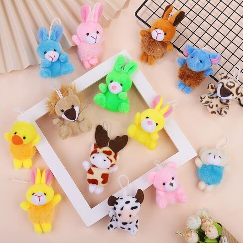 Fovths 64 Pieces Mini Plush Animals Toys Set Cute Small Stuffed Animal Keychain Jungle Animal Decor Goodie Bag Basket Fillers for Birthday Christmas Party in Saudi Arabia