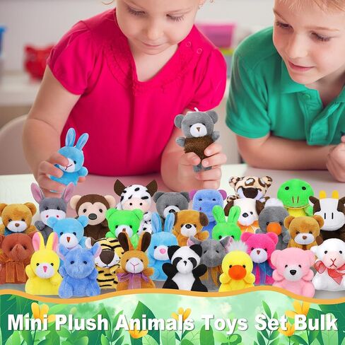 Fovths 64 Pieces Mini Plush Animals Toys Set Cute Small Stuffed Animal Keychain Jungle Animal Decor Goodie Bag Basket Fillers for Birthday Christmas Party in Saudi Arabia