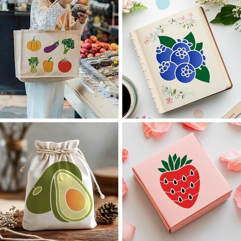 MAYJOYDIY 30Pcs Fruit Vegetable Stencils Pumpkin Mushroom Painting Stencil 5.9×5.9inch Reusable Strawberry Lemon Drawing Template with Paint Brush for Craft on Window Wood Wall Home Decor in Saudi Arabia