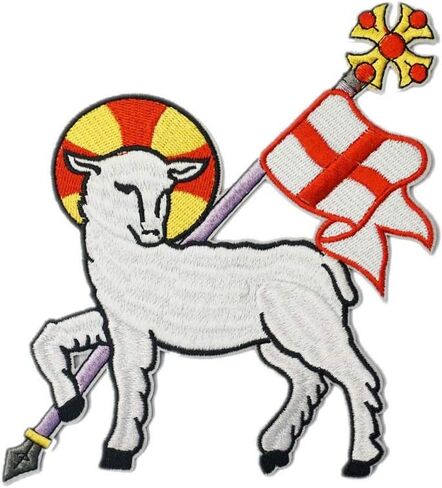 Cute-Patch 6.5" Agnus Dei Easter Lamb Embroidered Iron On Patch Christian Design SCA in Saudi Arabia