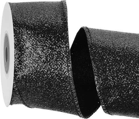 MECCANIXITY 1.6 Inch Glitter Wired Ribbon, Yellow Sparkly Iridescent Ribbon 10 Yard for Christmas Tree Wreath Decoration Gift Wrapping, with Metallic Edge in Saudi Arabia