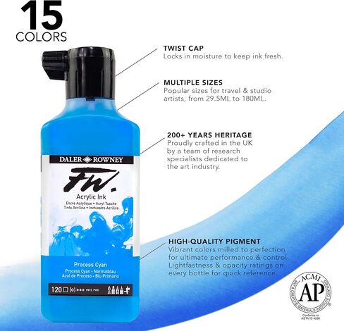 Daler-Rowney FW Acrylic Ink Bottle Antelope Brown - Versatile Acrylic Drawing Ink for Artists and Students - Permanent Calligraphy Ink - Archival Ink for Illustrating and More in Saudi Arabia