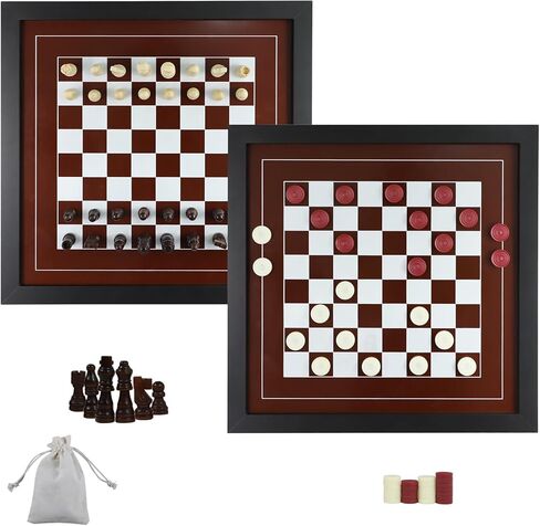 Wall Mounted Board Games Classic Checkers Game Strategy and Fun Games Art Decor for Home Checkers Board Game Magnetic Hanging Checkers and Chess Wooden Board Games (Checkers and Chess) in Saudi Arabia