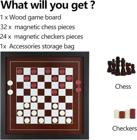 Wall Mounted Board Games Classic Checkers Game Strategy and Fun Games Art Decor for Home Checkers Board Game Magnetic Hanging Checkers and Chess Wooden Board Games (Checkers and Chess) in Saudi Arabia