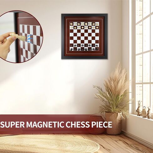 Wall Mounted Board Games Classic Checkers Game Strategy and Fun Games Art Decor for Home Checkers Board Game Magnetic Hanging Checkers and Chess Wooden Board Games (Checkers and Chess) in Saudi Arabia