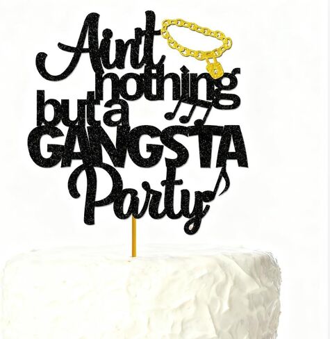 Hip Hop Bday Cake Decor for Baby Boy,Ain't Nothing But A Gangsta Party Cake Topper, 90's Themed Crown Sign 1st Birthday, 70s 80s 90s Gangster Themed Birthday Decorations - Black Glitter in Saudi Arabia