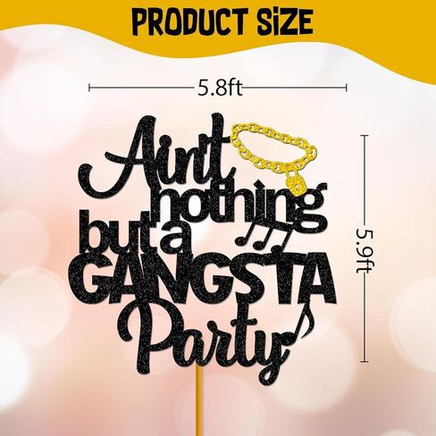 Hip Hop Bday Cake Decor for Baby Boy,Ain't Nothing But A Gangsta Party Cake Topper, 90's Themed Crown Sign 1st Birthday, 70s 80s 90s Gangster Themed Birthday Decorations - Black Glitter in Saudi Arabia