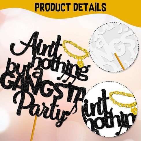 Hip Hop Bday Cake Decor for Baby Boy,Ain't Nothing But A Gangsta Party Cake Topper, 90's Themed Crown Sign 1st Birthday, 70s 80s 90s Gangster Themed Birthday Decorations - Black Glitter in Saudi Arabia