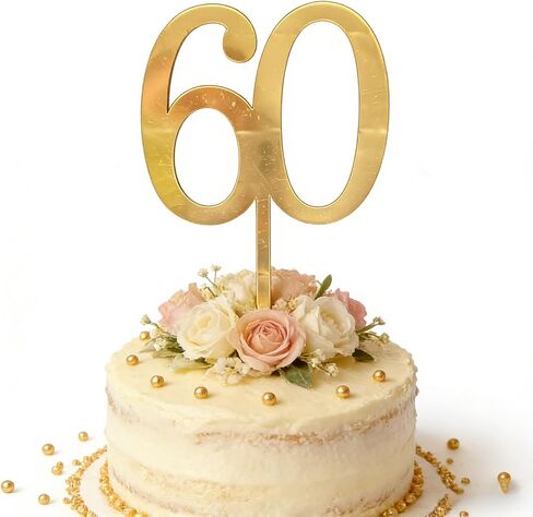 طبقة علوية للكيك من الأكريليك الذهبي، رقم 60 لتزيين الكيك، ديكور كعكة عيد ميلاد سعيد 60 عامًا لتزيين الكيك بعمر 60 عامًا للاحتفال بالذكرى الستين لمستلزمات الحفلات in Saudi Arabia
