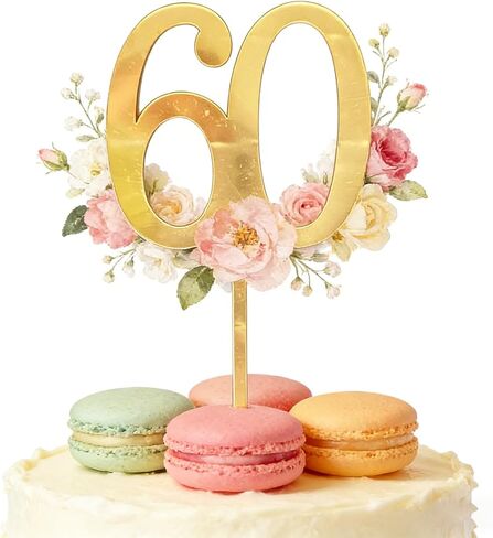 طبقة علوية للكيك من الأكريليك الذهبي، رقم 60 لتزيين الكيك، ديكور كعكة عيد ميلاد سعيد 60 عامًا لتزيين الكيك بعمر 60 عامًا للاحتفال بالذكرى الستين لمستلزمات الحفلات in Saudi Arabia