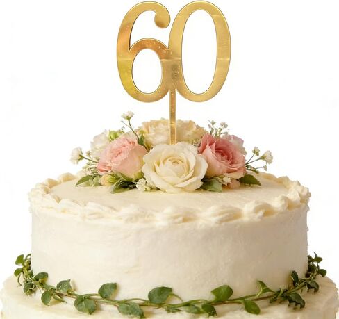 طبقة علوية للكيك من الأكريليك الذهبي، رقم 60 لتزيين الكيك، ديكور كعكة عيد ميلاد سعيد 60 عامًا لتزيين الكيك بعمر 60 عامًا للاحتفال بالذكرى الستين لمستلزمات الحفلات in Saudi Arabia