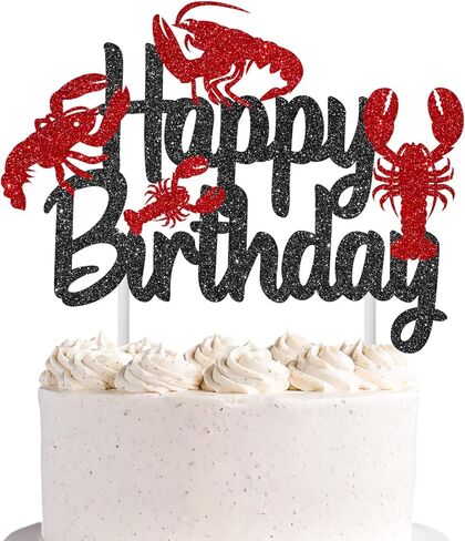 Crawfish Cake Topper Glitter Black Ocean Lobster Theme Cake Decorations Crawfish Boil Birthday Decorations Under The Sea Cake Picks for Beach Animals Creature Baby Shower Supplies in Saudi Arabia