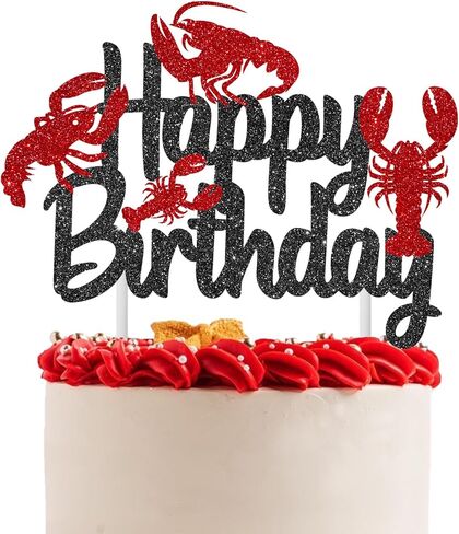Crawfish Cake Topper Glitter Black Ocean Lobster Theme Cake Decorations Crawfish Boil Birthday Decorations Under The Sea Cake Picks for Beach Animals Creature Baby Shower Supplies in Saudi Arabia