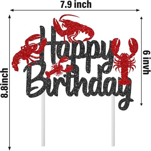 Crawfish Cake Topper Glitter Black Ocean Lobster Theme Cake Decorations Crawfish Boil Birthday Decorations Under The Sea Cake Picks for Beach Animals Creature Baby Shower Supplies in Saudi Arabia