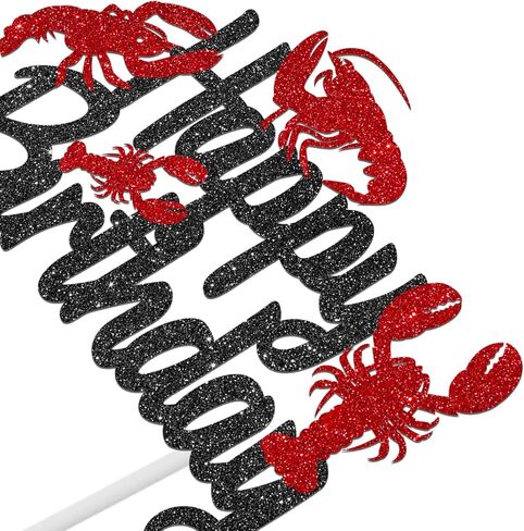 Crawfish Cake Topper Glitter Black Ocean Lobster Theme Cake Decorations Crawfish Boil Birthday Decorations Under The Sea Cake Picks for Beach Animals Creature Baby Shower Supplies in Saudi Arabia
