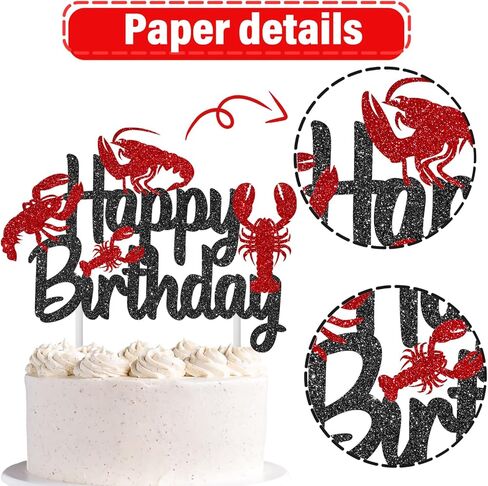 Crawfish Cake Topper Glitter Black Ocean Lobster Theme Cake Decorations Crawfish Boil Birthday Decorations Under The Sea Cake Picks for Beach Animals Creature Baby Shower Supplies in Saudi Arabia