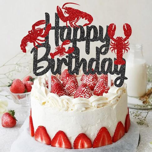 Crawfish Cake Topper Glitter Black Ocean Lobster Theme Cake Decorations Crawfish Boil Birthday Decorations Under The Sea Cake Picks for Beach Animals Creature Baby Shower Supplies in Saudi Arabia