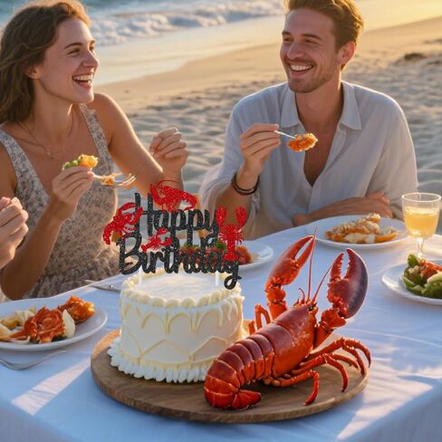 Crawfish Cake Topper Glitter Black Ocean Lobster Theme Cake Decorations Crawfish Boil Birthday Decorations Under The Sea Cake Picks for Beach Animals Creature Baby Shower Supplies in Saudi Arabia
