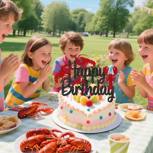 Crawfish Cake Topper Glitter Black Ocean Lobster Theme Cake Decorations Crawfish Boil Birthday Decorations Under The Sea Cake Picks for Beach Animals Creature Baby Shower Supplies in Saudi Arabia
