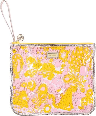 Lilly Pulitzer Water Resistant Vinyl Beach Essentials Paradise Pouch, Zipper Bag Includes 2 Scrunchies, Drink Holder & Towel Stakes (Royal Zoo) in Saudi Arabia
