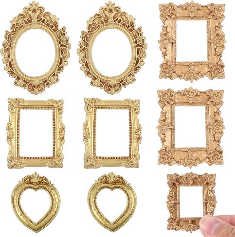 5 Pcs Miniature Dollhouse Mirror Set with Carved Golden Edges, European Style Victorian Baroque Wall Decor for 1/12 Scale Dollhouse Display, Mini Furniture Accessory Gold, White, Silver in Saudi Arabia
