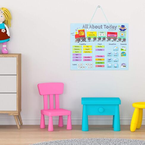 Navaris Kids Magnetic Calendar - Daily Learning Sticker Magnet Chart with Weather, Date, Month, Day, Season for Children - Blue Train Design, English in Saudi Arabia