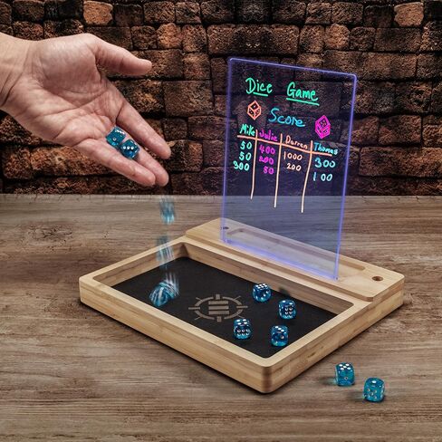 ENHANCE LED Writing Score Board & Dice Tray for Table Games - Dice Rolling Tray with 7 LED Colors, Touch Control, 4 Color Marker Set, Eco-Friendly Bamboo Wood Base - Perfect for Game Night, MTG, RPGs in Saudi Arabia