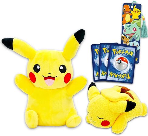 Pokemon Plushie Set - 2 Pc Bundle with 5" and 8" Pikachu Plush Figures Plus Bookmark and Trading Cards | Soft Pokemon Pikachu Stuffed Animals Pack in Saudi Arabia