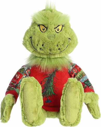 Aurora® Festive Dr. Seuss™ Ugly Sweater Light-Up Grinch Stuffed Animal - Officially Licensed Plush for Imaginative Play - Perfect for Holiday Decorations or Gifts - Green 9.5 Inches in Saudi Arabia