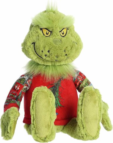 Aurora® Festive Dr. Seuss™ Ugly Sweater Light-Up Grinch Stuffed Animal - Officially Licensed Plush for Imaginative Play - Perfect for Holiday Decorations or Gifts - Green 9.5 Inches in Saudi Arabia