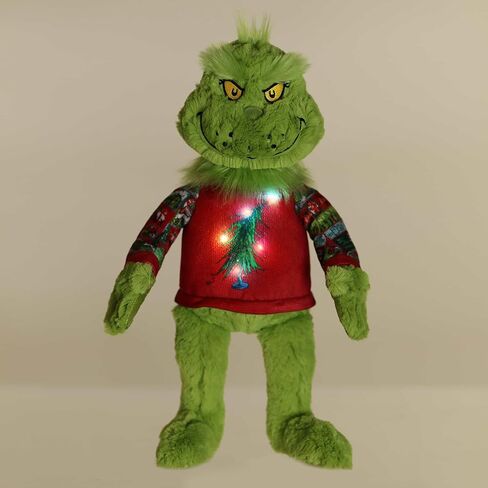 Aurora® Festive Dr. Seuss™ Ugly Sweater Light-Up Grinch Stuffed Animal - Officially Licensed Plush for Imaginative Play - Perfect for Holiday Decorations or Gifts - Green 9.5 Inches in Saudi Arabia