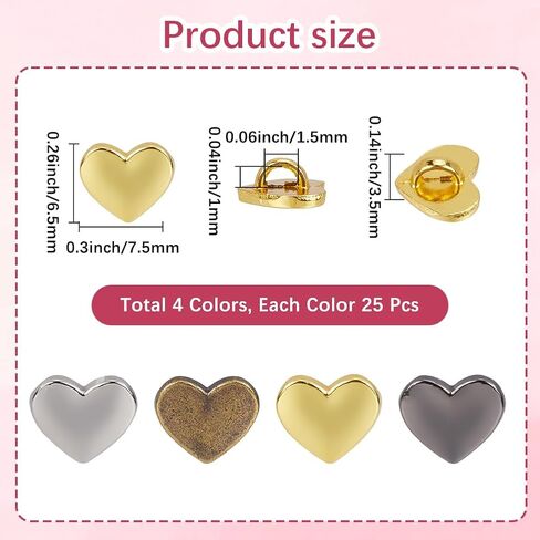 100Pcs Alloy 1 Hole Heart Shaped Buttons Retro Love Shank Metal Bulk Vintage Golden Silver Assorted Trim Matallic Valentine Brass Gold Buttons for Crafts Sewing Making Clothes Decorations in Saudi Arabia