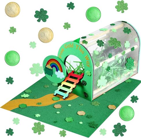 Skylety St. Patrick's Day Leprechaun Trap Kit زينة عيد القديس باتريك الخشبية DIY Craft اصنع فخًا للقبض على Leprechaun Craft Kit Set للأنشطة لوازم الحفلات الأيرلندية in Kuwait