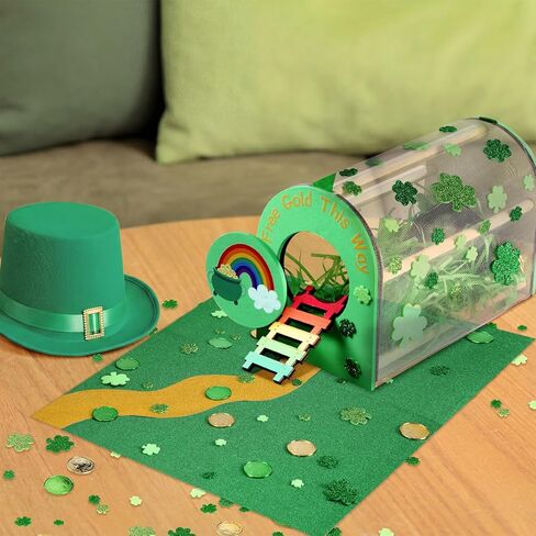Skylety St. Patrick's Day Leprechaun Trap Kit زينة عيد القديس باتريك الخشبية DIY Craft اصنع فخًا للقبض على Leprechaun Craft Kit Set للأنشطة لوازم الحفلات الأيرلندية in Kuwait
