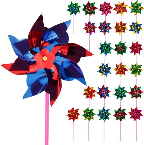 JOHOUSE 100PCS Plastic Rainbow Pinwheels for Kids - Party Favors, Garden Yard Decorations, DIY Crafts, Bird Deterrent for Outside Windmills in Saudi Arabia