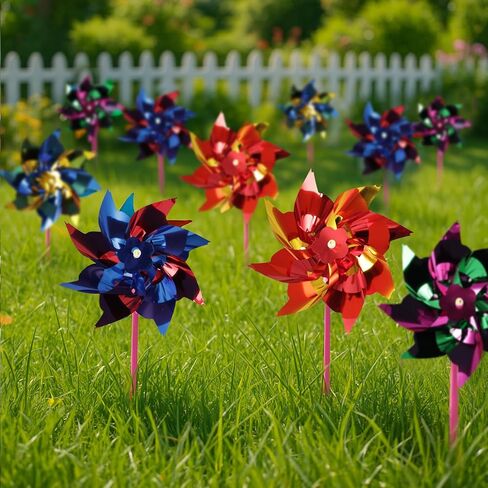 JOHOUSE 100PCS Plastic Rainbow Pinwheels for Kids - Party Favors, Garden Yard Decorations, DIY Crafts, Bird Deterrent for Outside Windmills in Saudi Arabia