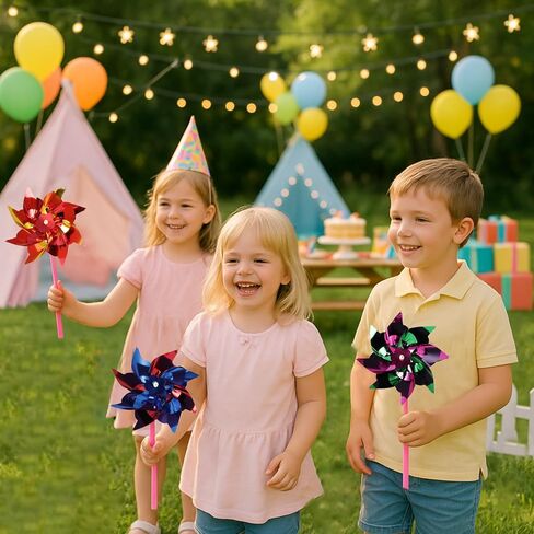 JOHOUSE 100PCS Plastic Rainbow Pinwheels for Kids - Party Favors, Garden Yard Decorations, DIY Crafts, Bird Deterrent for Outside Windmills in Saudi Arabia
