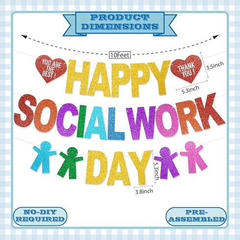 Happy Social Work Day Banner - NO DIY Social Work Day Decorations For Party Supplies Glitter Social Worker Appreciation Gifts in Kuwait