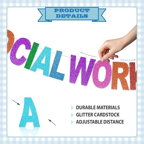 Happy Social Work Day Banner - NO DIY Social Work Day Decorations For Party Supplies Glitter Social Worker Appreciation Gifts in Kuwait