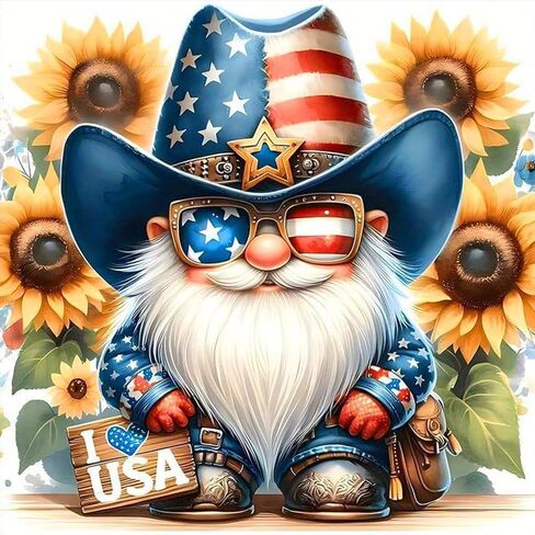 KTHOFCY 5D DIY Diamond Painting Kits for Adults, US Flage Independence Day Gnome Full Drill Embroidery Cross Stitch Crystal Rhinestone Paintings Pictures Arts Wall Decor Painting Dots Kits 11.8X11.8in in Saudi Arabia