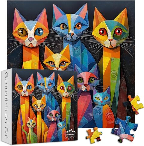 PICKFORU Geometric Art Cat Jigsaw Puzzles 1000 Pieces, Gradient Animal Puzzles for Adults, Impossible Hard Unique Kitten Puzzle in Saudi Arabia