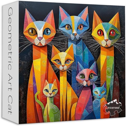 PICKFORU Geometric Art Cat Jigsaw Puzzles 1000 Pieces, Gradient Animal Puzzles for Adults, Impossible Hard Unique Kitten Puzzle in Saudi Arabia