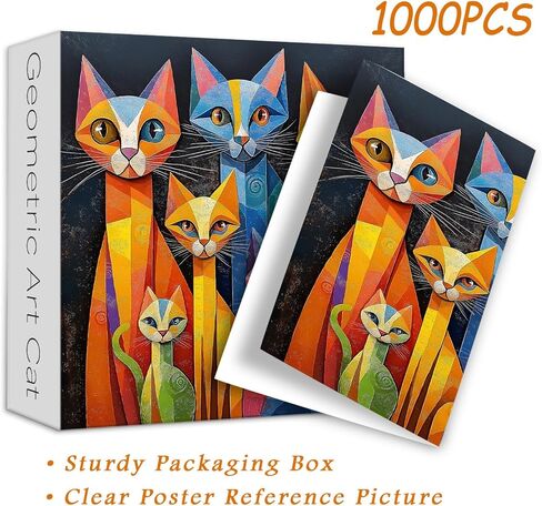 PICKFORU Geometric Art Cat Jigsaw Puzzles 1000 Pieces, Gradient Animal Puzzles for Adults, Impossible Hard Unique Kitten Puzzle in Saudi Arabia