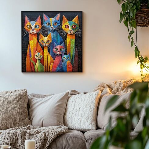 PICKFORU Geometric Art Cat Jigsaw Puzzles 1000 Pieces, Gradient Animal Puzzles for Adults, Impossible Hard Unique Kitten Puzzle in Saudi Arabia