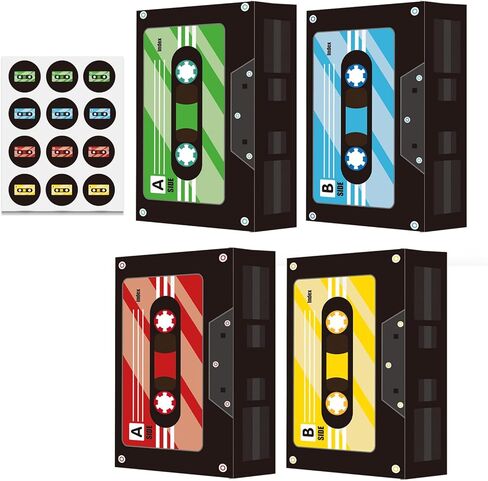 24 Pcs Cassette Tape Theme Goodie Bags with Stickers,70s 80s 90s Themed Birthday Party Favor Bags,Retro Hip Hop Party Gift Bags for Music Theme Decoration Supplies in Saudi Arabia