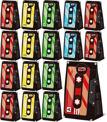 24 Pcs Cassette Tape Theme Goodie Bags with Stickers,70s 80s 90s Themed Birthday Party Favor Bags,Retro Hip Hop Party Gift Bags for Music Theme Decoration Supplies in Saudi Arabia