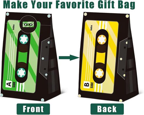 24 Pcs Cassette Tape Theme Goodie Bags with Stickers,70s 80s 90s Themed Birthday Party Favor Bags,Retro Hip Hop Party Gift Bags for Music Theme Decoration Supplies in Saudi Arabia
