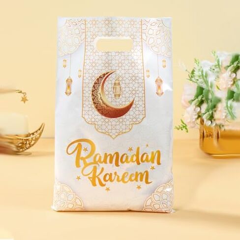 25 قطعة من أكياس هدايا رمضان كريم، طباعة فانوس شخصية كرتونية لموضوع العيد، 4 ألوان مختلطة من أكياس الحلوى البلاستيكية ذات المقبض، وحقيبة للوجبات الخفيفة لتزيين هدايا الأطفال الإسلاميين in Saudi Arabia