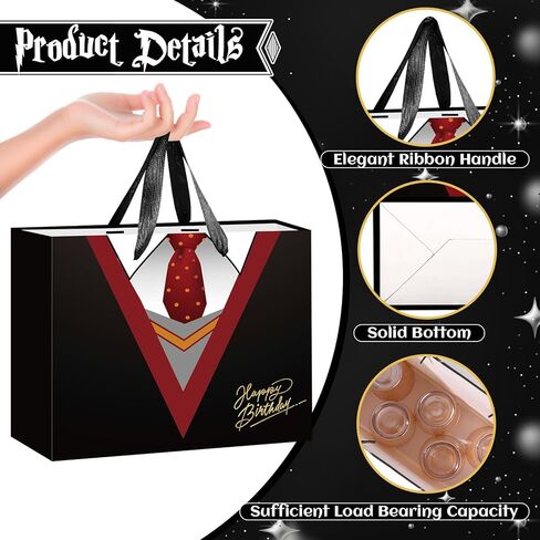 Large Wizard School Gift Bag with Wrapping Paper and Card Magical Wizard Birthday Bag with Handles Tie Necktie Birthday Baby Shower Paper Bags for Girls Boys Halloween Party Supplies Decorations in Saudi Arabia